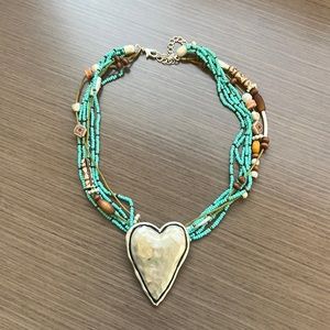 Turquoise, brown and silver heart necklace